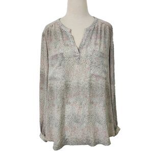 Roz & Ali Tunic Top Flowy Lightweight Womens Size XL Long Sleeves V Neck Beige